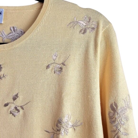 Pendleton Vintage Silk Blend Embroidered Floral Short Sleeve Yellow Ribbed Top - Picture 2 of 6